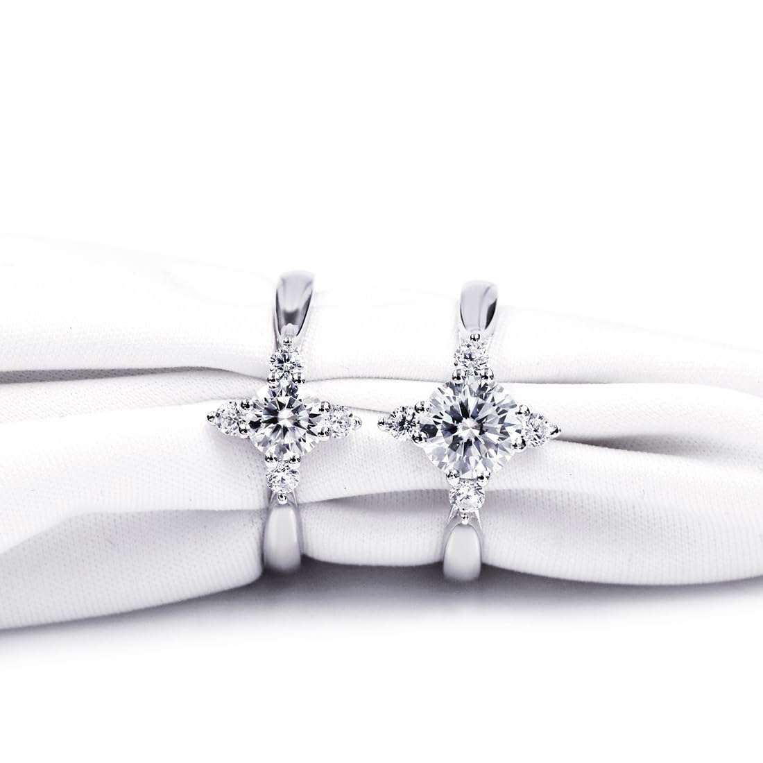 Warm Fortune Moissanite Flower Engagement Ring for Women, 0.5/1.0ct DE VVS Lab Created,925 Sterling Silver with 18K White Gold Plated Anniversary Ring, Gift for Her Promise Ring, Size 6.5