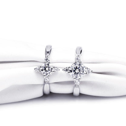 Warm Fortune Moissanite Flower Engagement Ring for Women, 0.5/1.0ct DE VVS Lab Created,925 Sterling Silver with 18K White Gold Plated Anniversary Ring, Gift for Her Promise Ring, Size 6.5