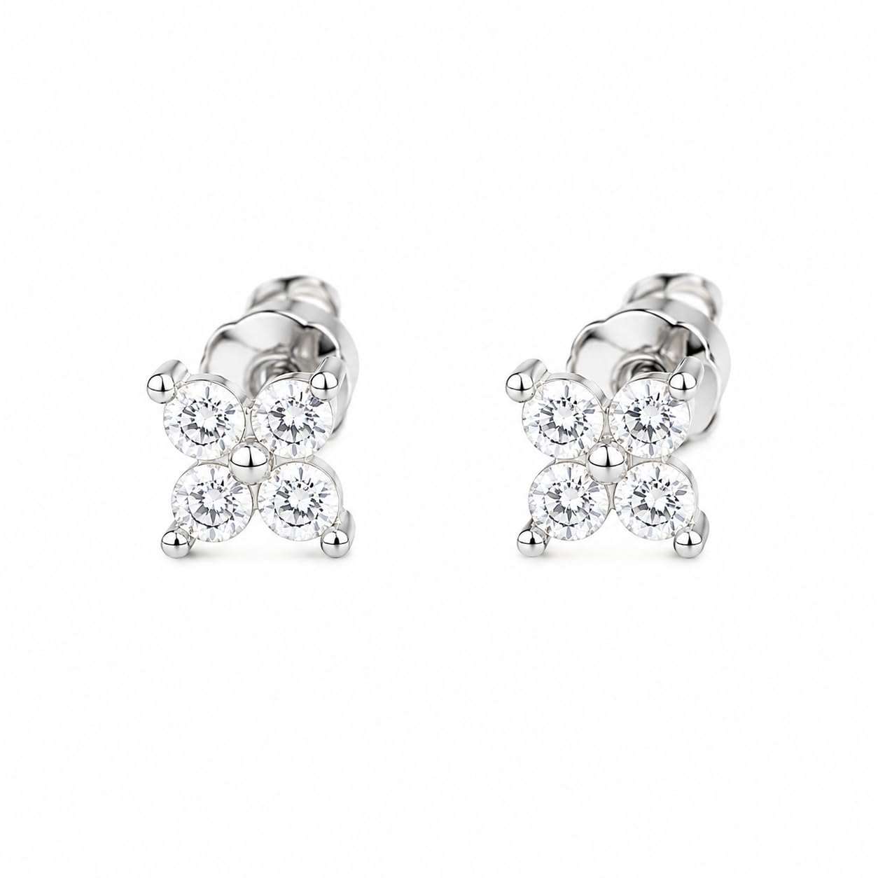 Warm Fortune 18K White Gold Plated Four-Stone CZ Stud Earrings for Women