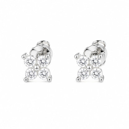 Warm Fortune 18K White Gold Plated Four-Stone CZ Stud Earrings for Women
