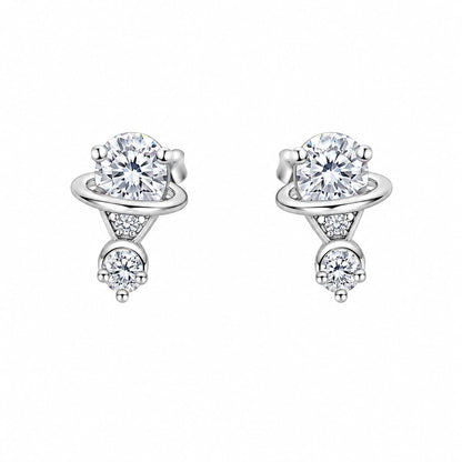 Warm Fortune 18K Gold Plated Planet Ring Round Cubic Zirconia Multi-Stone Stud Earrings for Adult Women Hypoallergenic Holiday & Daily Gift Jewelry