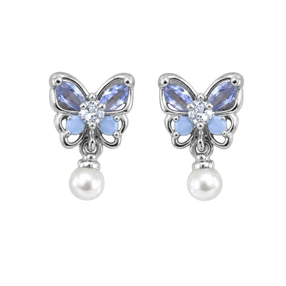 Warm Fortune 18K Gold Plated Butterfly Pearl Cubic Zirconia Drop Earrings for Women Hypoallergenic - Valentine's Day, Mother's Day, Birthday Gift for Her