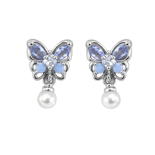 Warm Fortune 18K Gold Plated Butterfly Pearl Cubic Zirconia Drop Earrings for Women Hypoallergenic - Valentine's Day, Mother's Day, Birthday Gift for Her