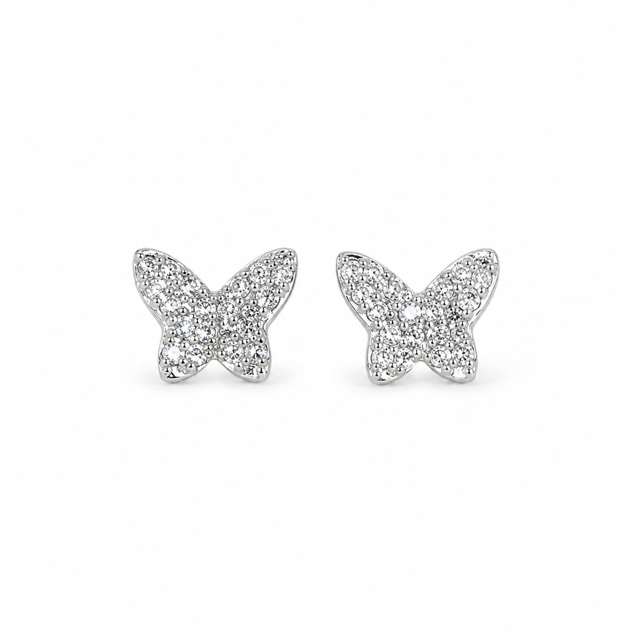 Warm Fortune 18K Gold Plated Full Pave Butterfly Cubic Zirconia Stud Earrings for Adult Women Hypoallergenic - Valentine's Day, Mother's Day, Birthday Gift for Her