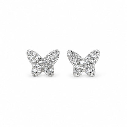 Warm Fortune 18K Gold Plated Full Pave Butterfly Cubic Zirconia Stud Earrings for Adult Women Hypoallergenic - Valentine's Day, Mother's Day, Birthday Gift for Her