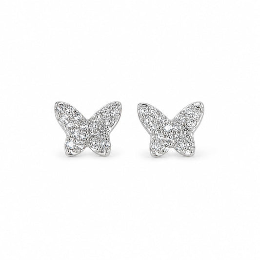 Warm Fortune 18K Gold Plated Full Pave Butterfly Cubic Zirconia Stud Earrings for Adult Women Hypoallergenic - Valentine's Day, Mother's Day, Birthday Gift for Her