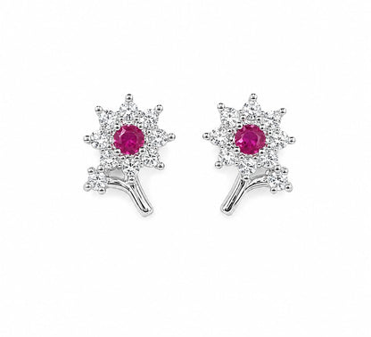 Warm Fortune 18K Gold Plated Pink Flower Cubic Zirconia Stud Earrings for Women Hypoallergenic - Valentine's Day, Mother's Day, Birthday Gift for Her