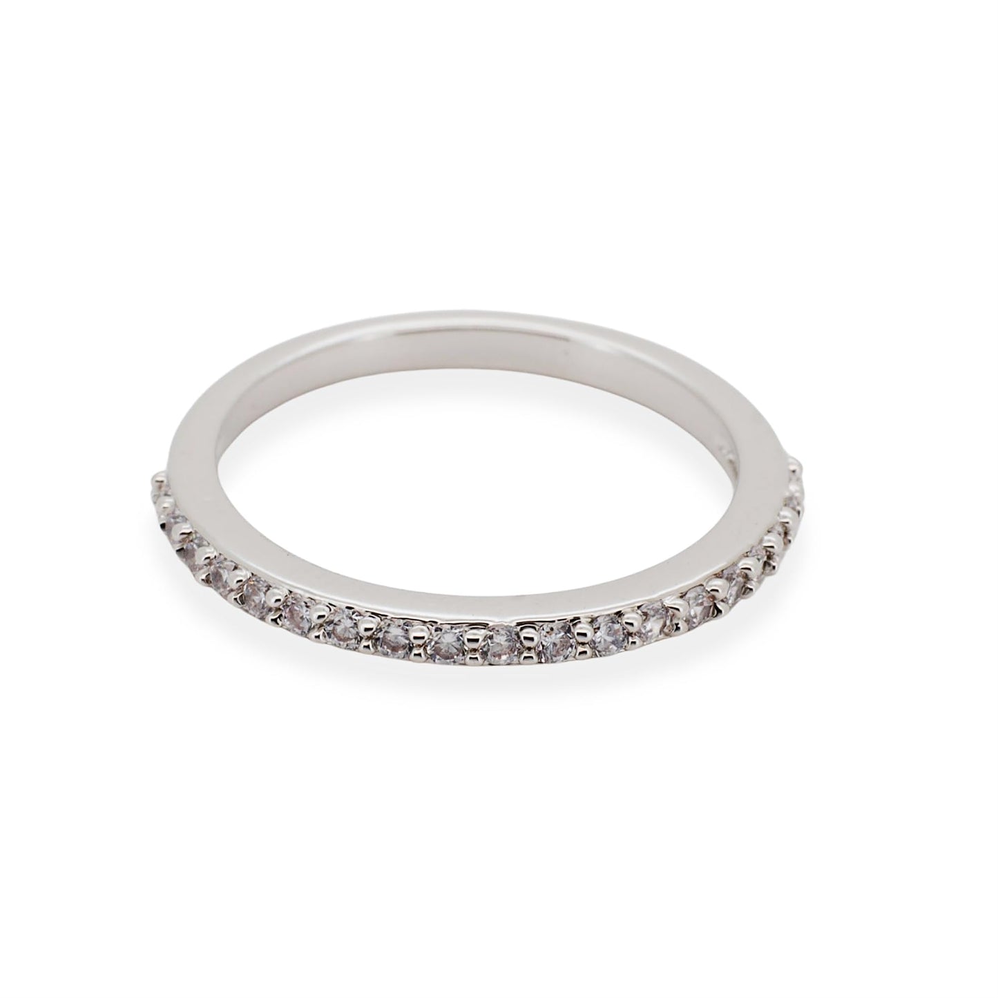 Warm Fortune Half Round Eternity Ring for Her - 18K Gold Plated Cubic Zirconia, Anniversary & Valentine's Day Gift, Timeless Promise & Wedding Jewelry, Size 5-8