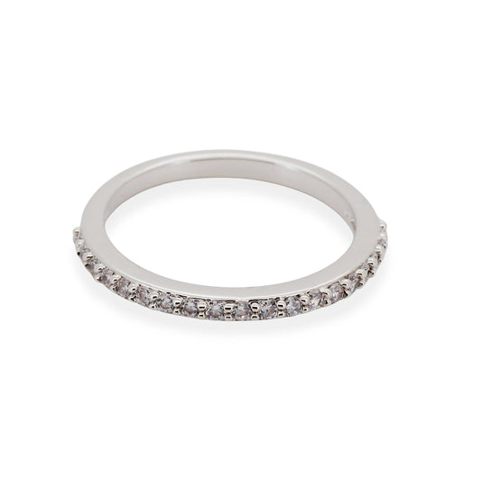 Warm Fortune Half Round Eternity Ring for Her - 18K Gold Plated Cubic Zirconia, Anniversary & Valentine's Day Gift, Timeless Promise & Wedding Jewelry, Size 5-8
