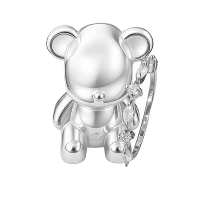 Warm Fortune Teddy Bear Promise Ring for Her - 18K Gold Plated Cubic Zirconia, Stackable Gift Valentine's Day, Fashion & Daily Elegant Wear, Adjustable