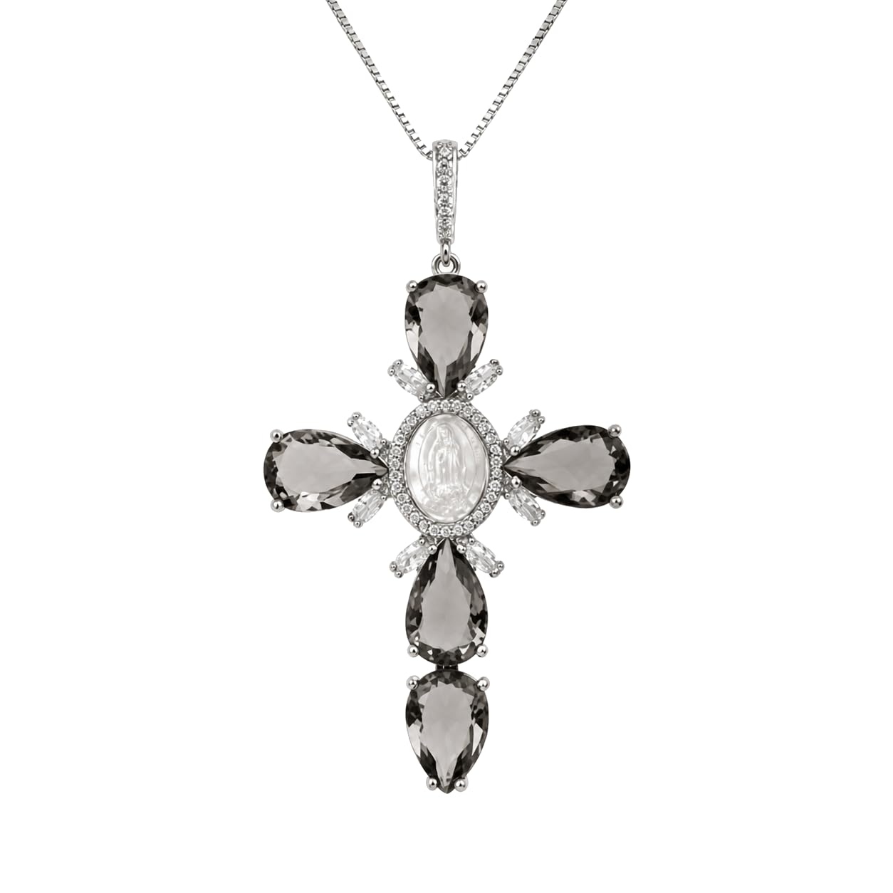 Warm Fortune Virgin Mary Cross Pendant Necklace for Women: 18K Gold Plated, Adjustable Chain (18"+2") with Sparkling CZ | A Dazzling Statement for Glamorous Events