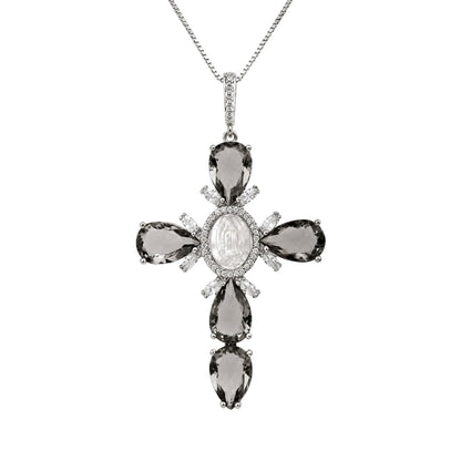 Warm Fortune Virgin Mary Cross Pendant Necklace for Women: 18K Gold Plated, Adjustable Chain (18"+2") with Sparkling CZ | A Dazzling Statement for Glamorous Events