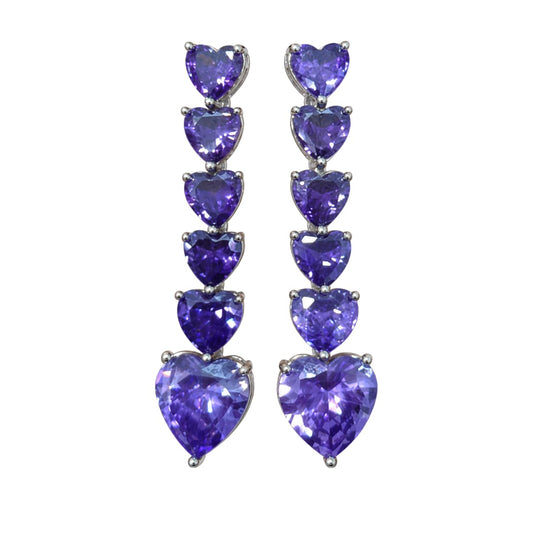 Warm Fortune 18K Gold Plated Purple Heart Cubic Zirconia Drop Earrings for Women Hypoallergenic - Valentine's Day, Mother's Day, Birthday Gift for Her