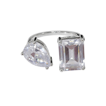 Warm Fortune Teardrop & Rectangle Open Promise Ring for Her - 18K Gold Plated Cubic Zirconia, Stackable Gift Valentine's Day, Fashion & Daily Elegant Wear, Adjustable