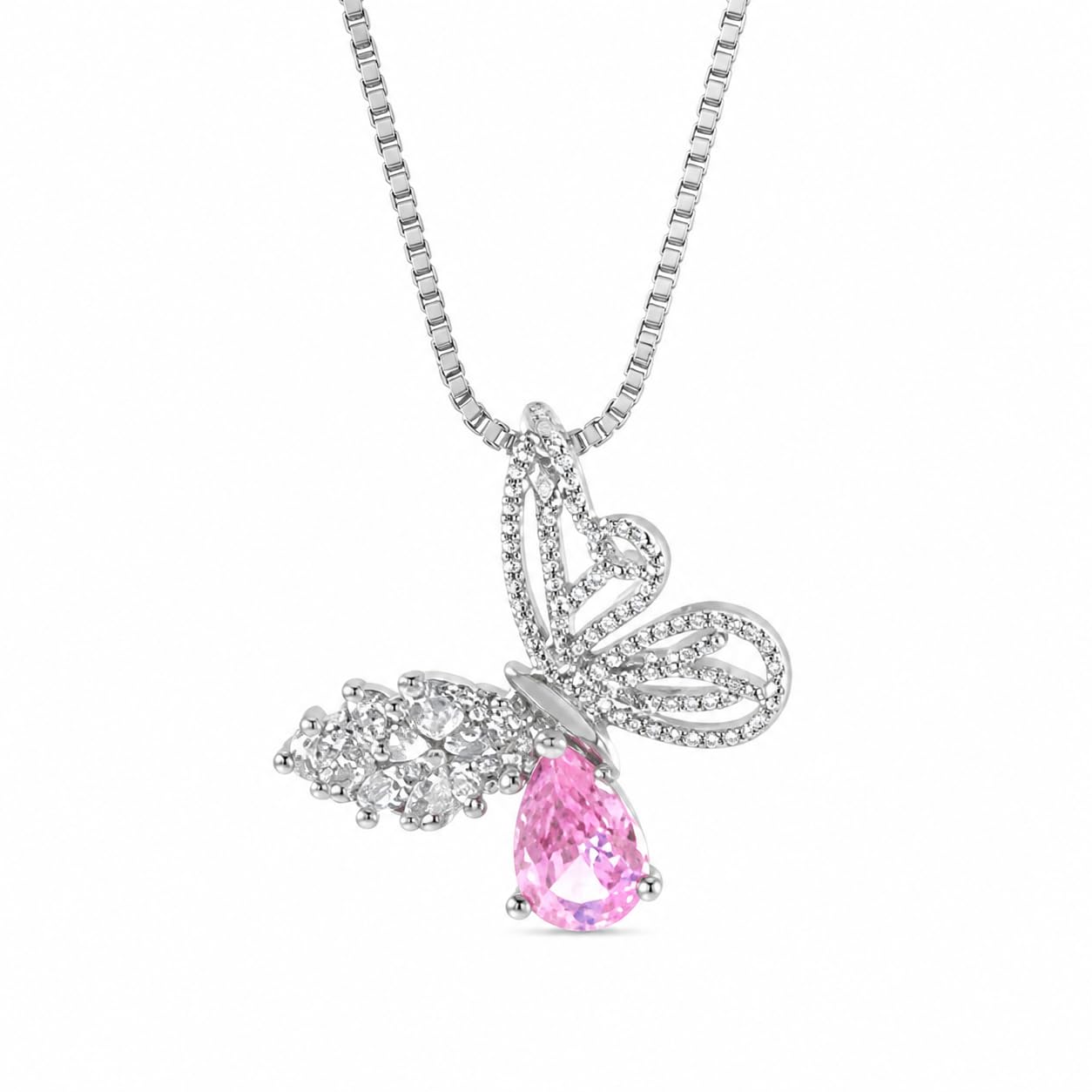 Warm Fortune Ribbon Heart Pendant Necklace for Women, 18K White Gold Plated, 16 Inch Chain with Sparkling CZ, Elegant & Versatile Layering Jewelry