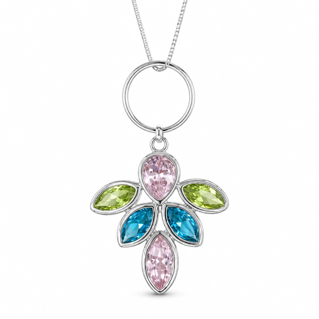Warm Fortune Dragonfly Pendant Necklace for Women, 18K White Gold Plated Brass, Multicolor CZ, 18 Inch Chain, Marquise Wing Design