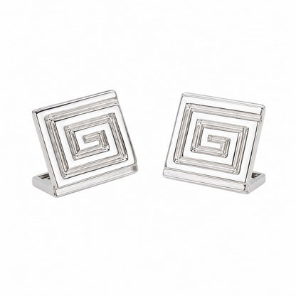 Warm Fortune 18K Gold Plated Square Greek Key Geometric Stud Earrings for Adult Women Hypoallergenic Daily & Occasion Gift Jewelry