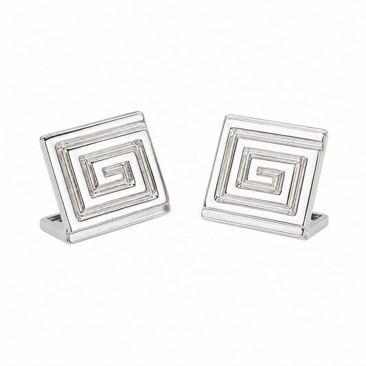 Warm Fortune 18K Gold Plated Square Greek Key Geometric Stud Earrings for Adult Women Hypoallergenic Daily & Occasion Gift Jewelry
