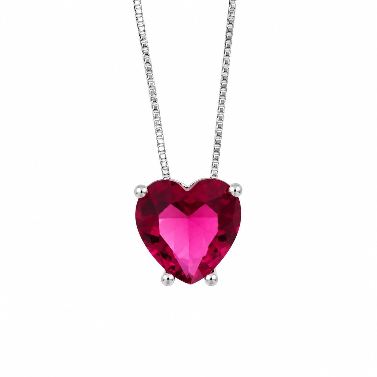 Warm Fortune Red Heart Solitaire Pendant Necklace for Women, 18K White Gold Plated, 18 Inch Chain with Sparkling CZ, Dainty, Chic & Everyday Jewelry