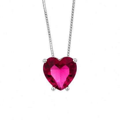 Warm Fortune Red Heart Solitaire Pendant Necklace for Women, 18K White Gold Plated, 18 Inch Chain with Sparkling CZ, Dainty, Chic & Everyday Jewelry