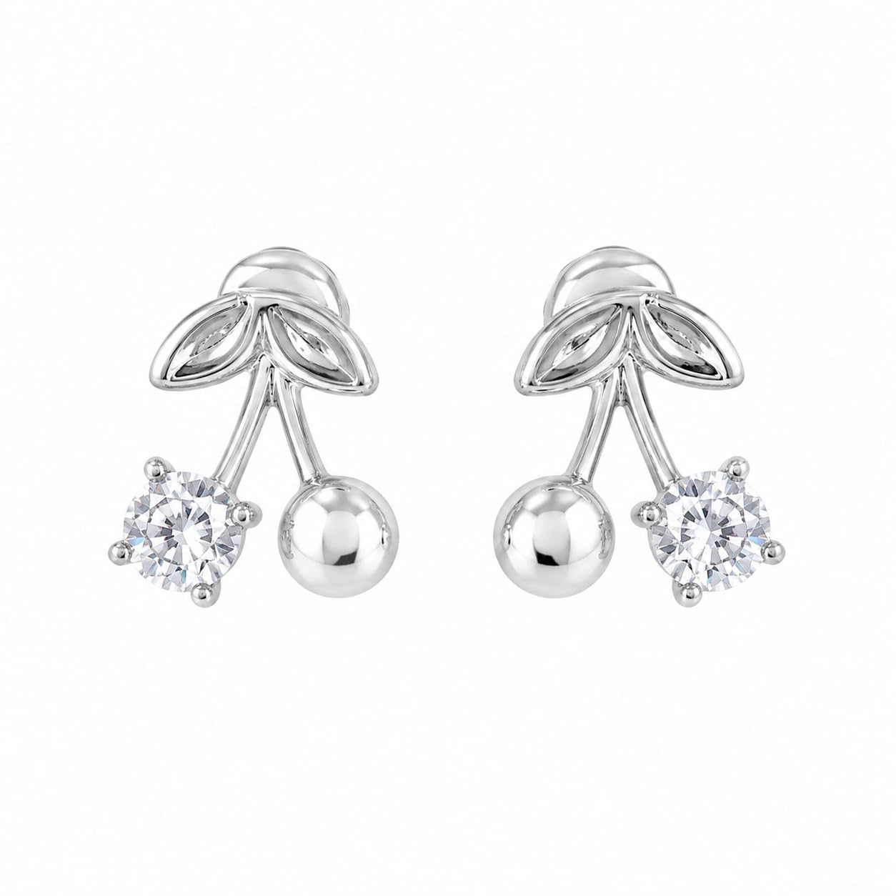 Warm Fortune 18K White Gold Plated CZ Double Bead Stud Earrings