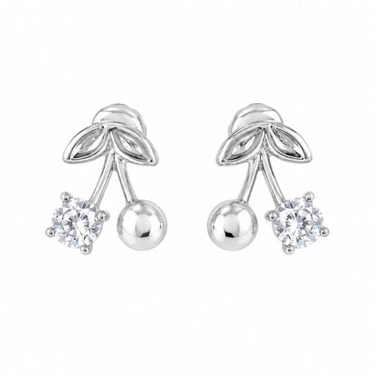 Warm Fortune 18K White Gold Plated CZ Double Bead Stud Earrings