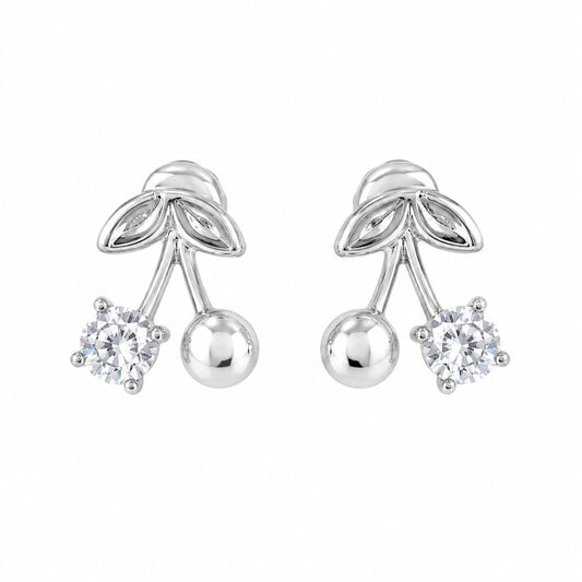 Warm Fortune 18K White Gold Plated CZ Double Bead Stud Earrings