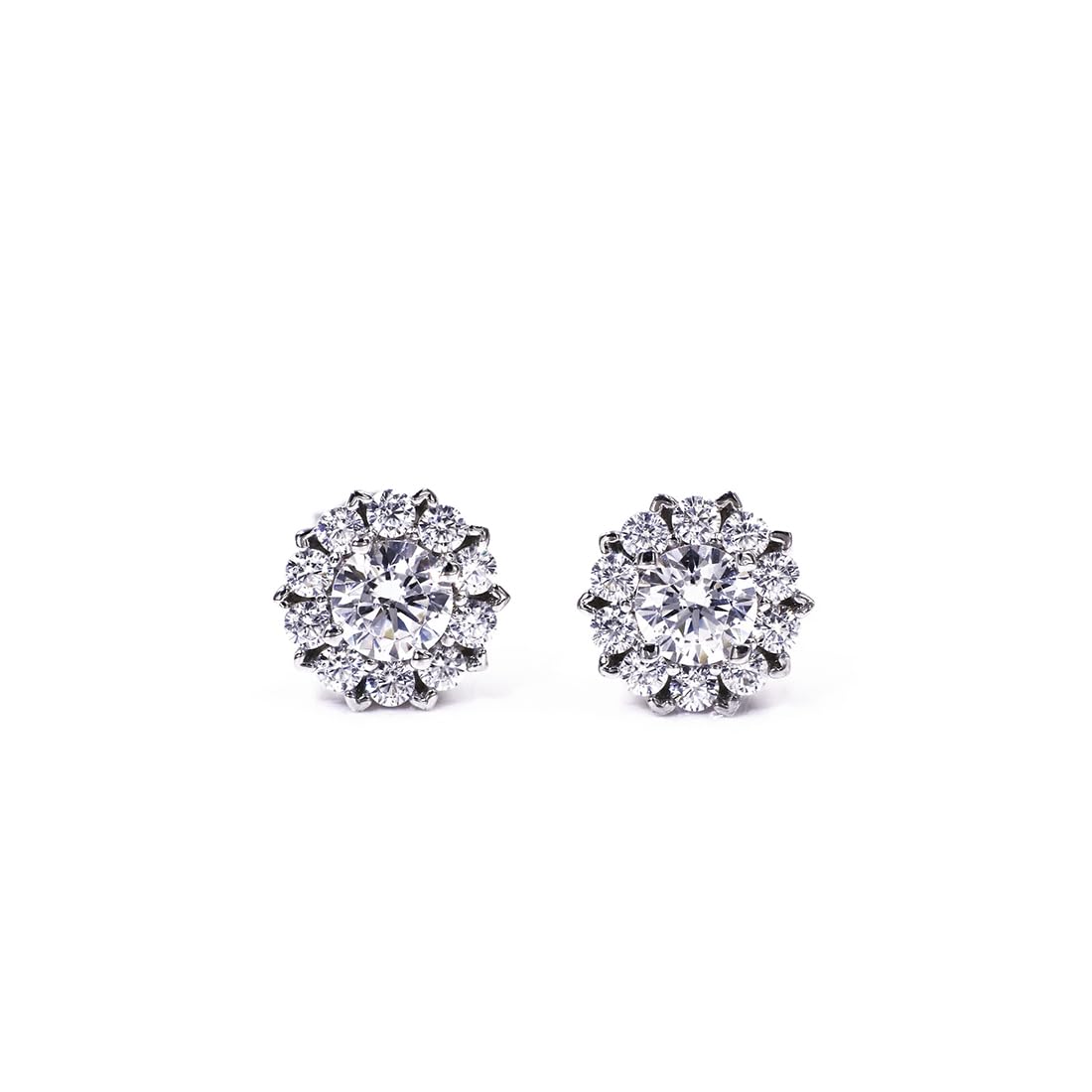 Warm Fortune Moissanit Flower Halo Stud Earrings for Women, 0.5ct DE VVS Lab Created, Brilliant Round Cut, 925 Sterling Silver with 18K White Gold Plated Hypoallergenic