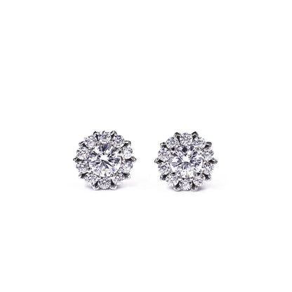 Warm Fortune Moissanit Flower Halo Stud Earrings for Women, 0.5ct DE VVS Lab Created, Brilliant Round Cut, 925 Sterling Silver with 18K White Gold Plated Hypoallergenic
