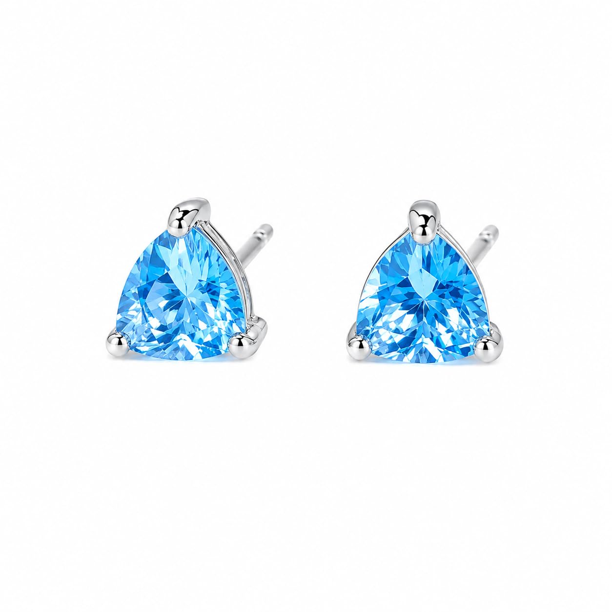 Warm Fortune 18K White Gold Plated Trillion CZ Stud Earrings for Women