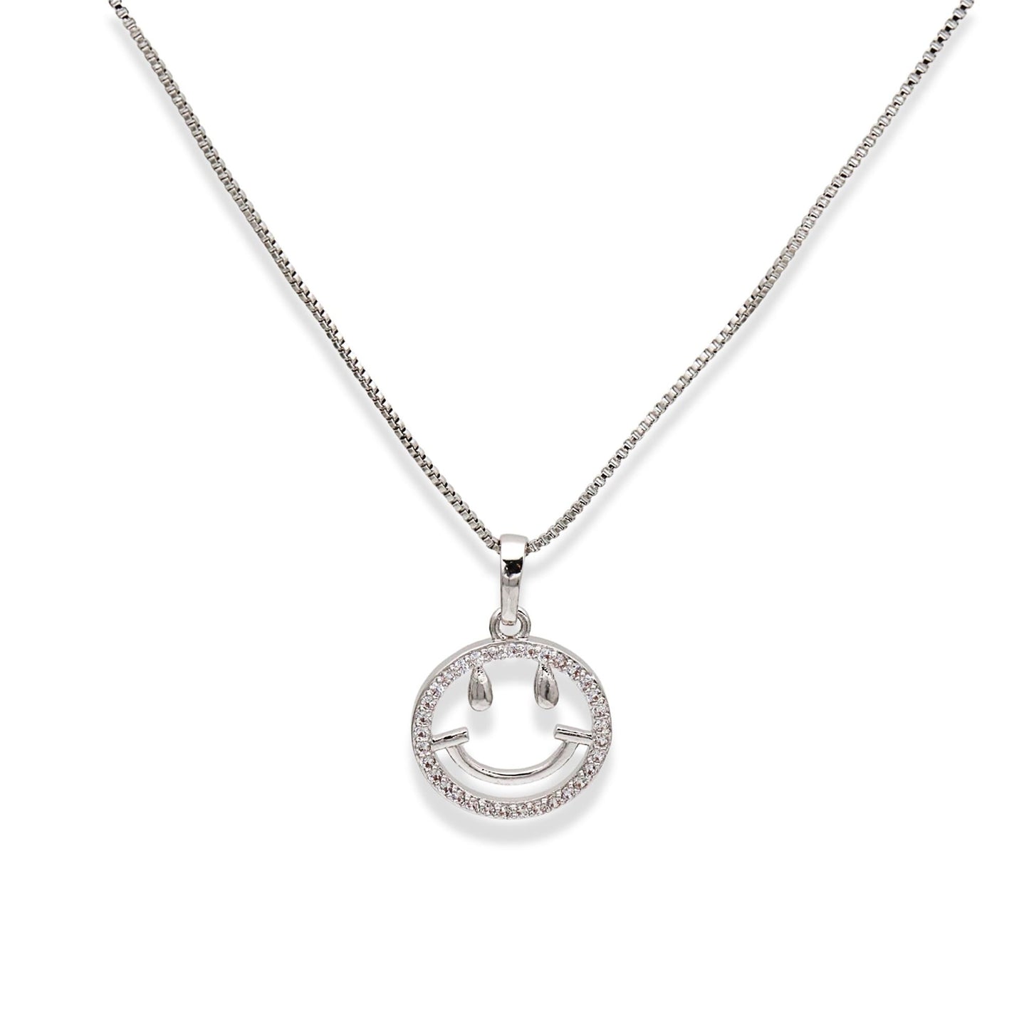 Warm Fortune Sparkling Smiley Face Pendant Necklace for Women: 18K Gold Plated, Adjustable Chain (18"+2") with Sparkling CZ | Adorably Cute, a Romantic Accent for Her