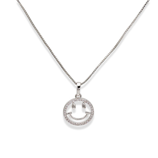 Warm Fortune Sparkling Smiley Face Pendant Necklace for Women: 18K Gold Plated, Adjustable Chain (18"+2") with Sparkling CZ | Adorably Cute, a Romantic Accent for Her