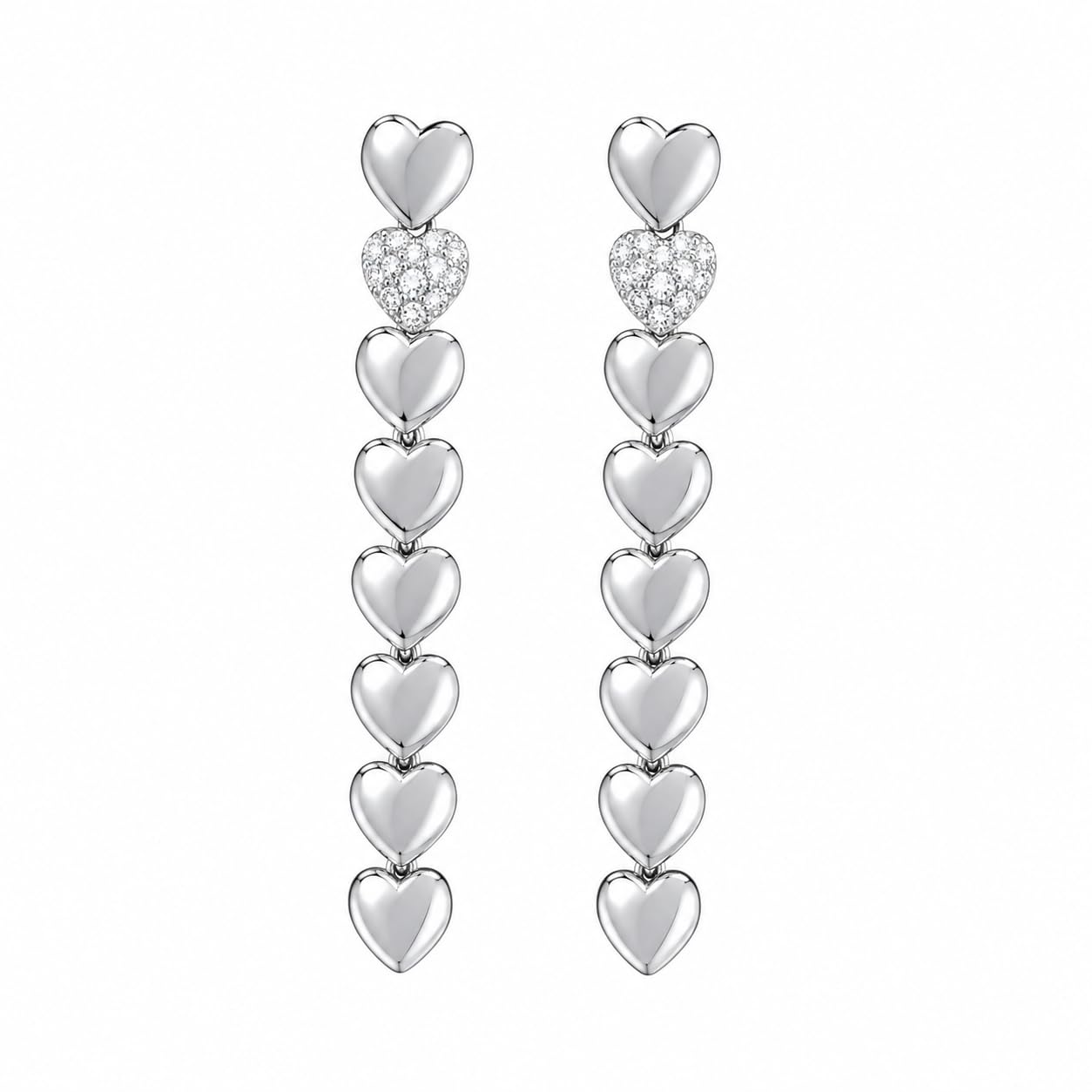 Warm Fortune 18K White Gold Plated Heart CZ Dangle Earrings for Women
