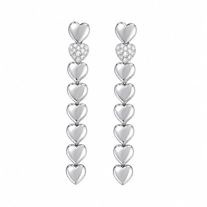 Warm Fortune 18K White Gold Plated Heart CZ Dangle Earrings for Women