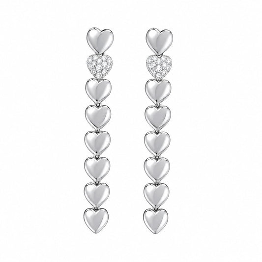 Warm Fortune 18K White Gold Plated Heart CZ Dangle Earrings for Women