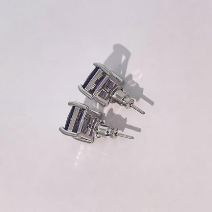 Warm Fortune Square Amethyst Color Gemstone Stud Earrings, Silver Tone Hypoallergenic Fashion Jewelry for Women, Classic Daily & Party Wear Accessory