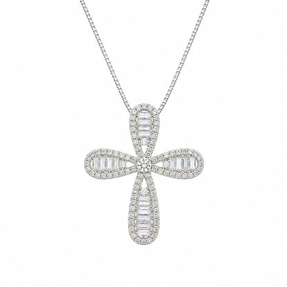 Warm Fortune Cross Pendant Necklace for Women, 18K Gold Plated with Sparkling CZ