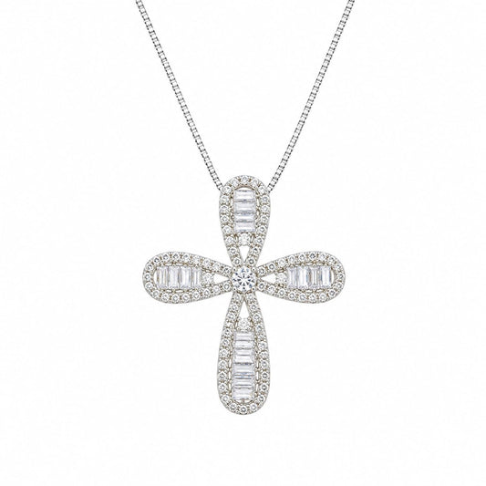 Warm Fortune Cross Pendant Necklace for Women, 18K Gold Plated with Sparkling CZ