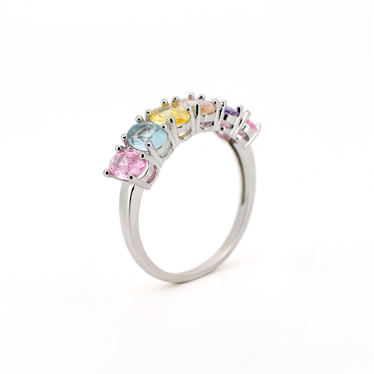 Warm Fortune multicolor oval CZ eternity ring