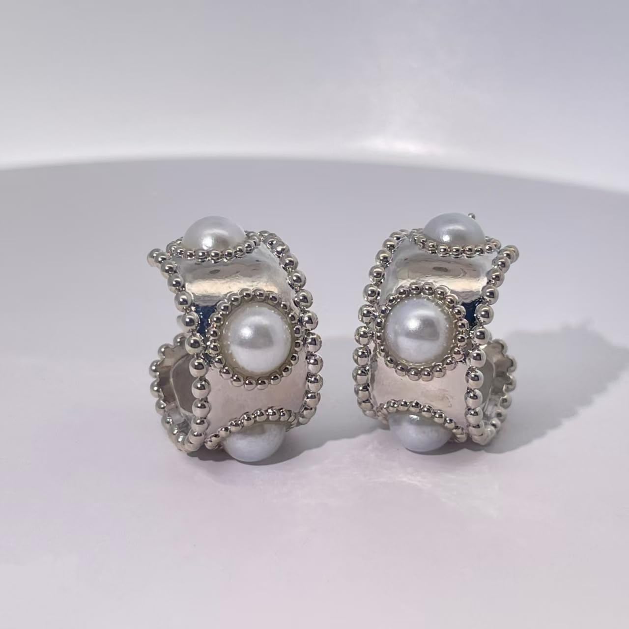 Warm Fortune 18K Gold Plated Square Pearl Hoop Earrings for Women Hypoallergenic - Valentine's Day, Mother's Day, Birthday Gift for Her