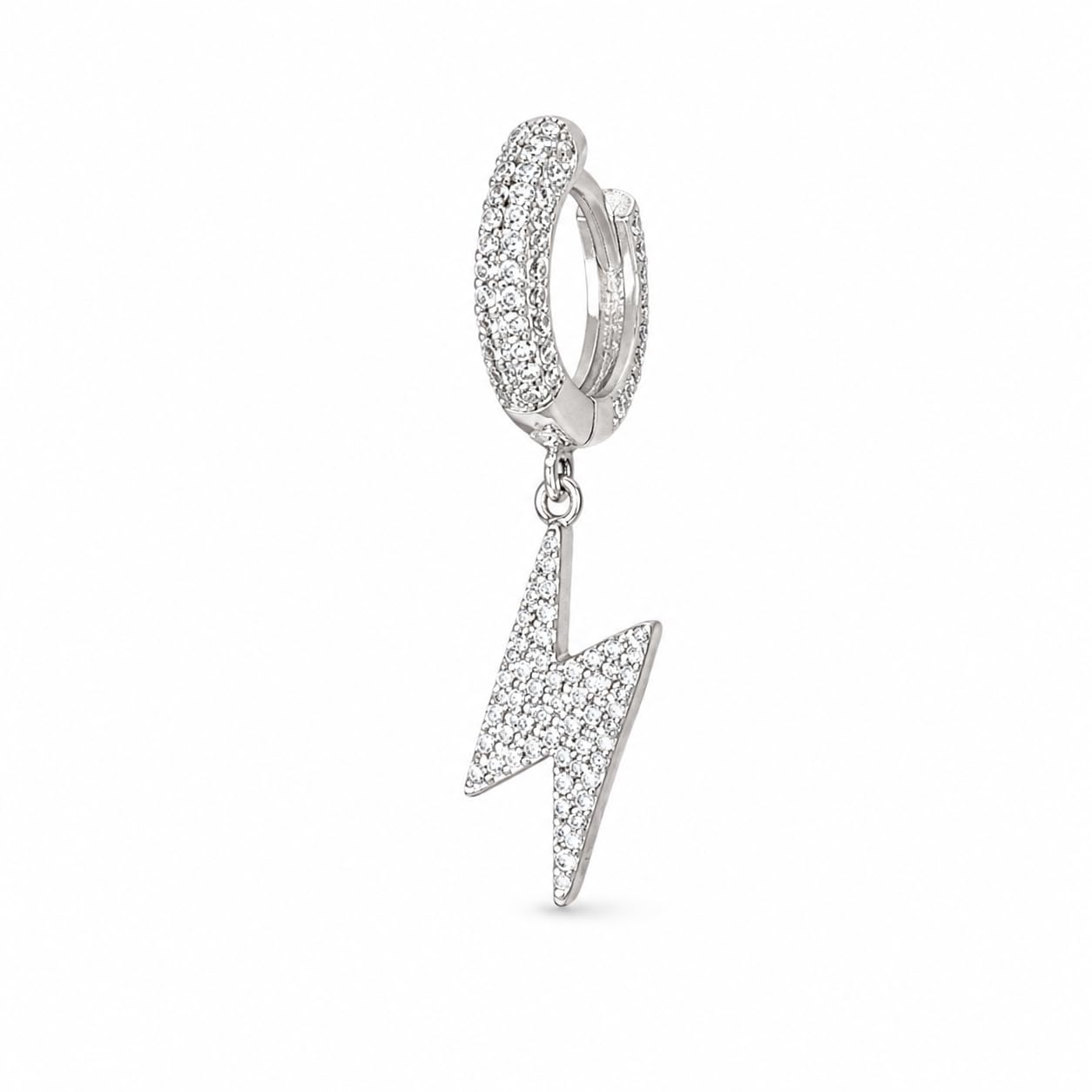 Warm Fortune 18K White Gold Plated CZ Lightning Bolt Huggie Earrings