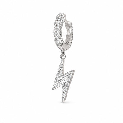 Warm Fortune 18K White Gold Plated CZ Lightning Bolt Huggie Earrings