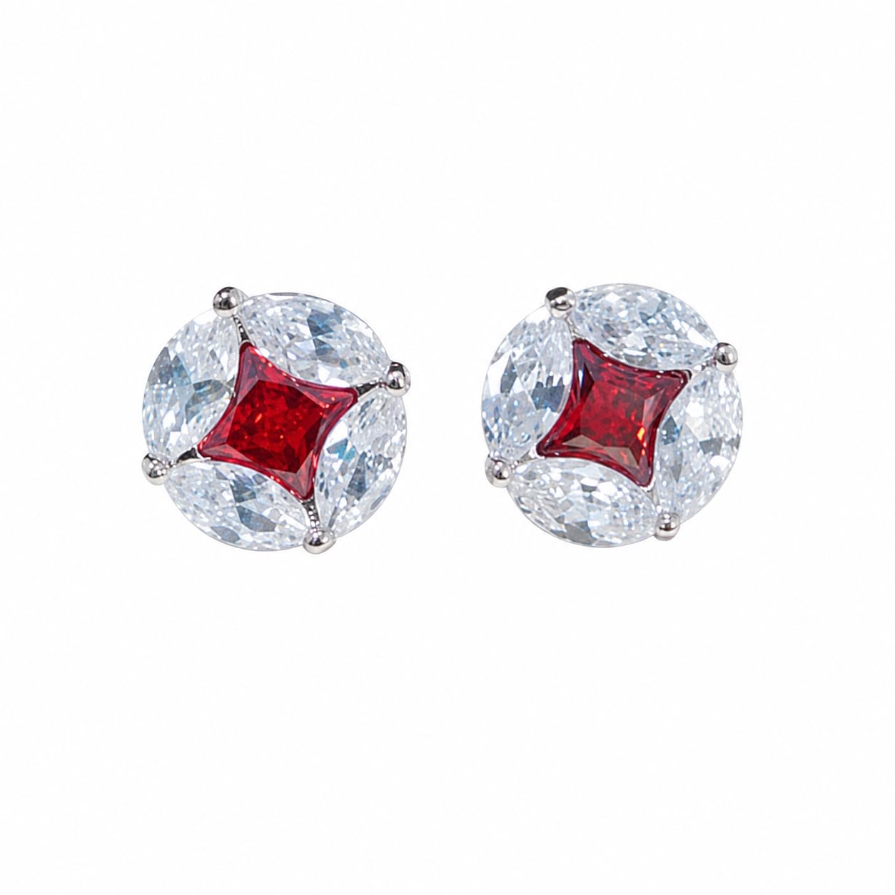 Warm Fortune Round Star CZ Stud Earrings for Women, 18K White Gold Plated