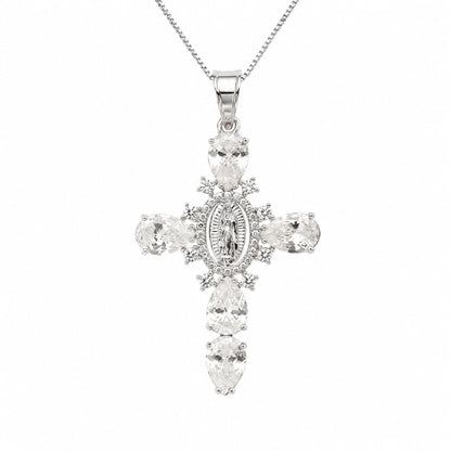 Warm Fortune 18K White Gold Plated CZ Religious Cross Pendant Necklace