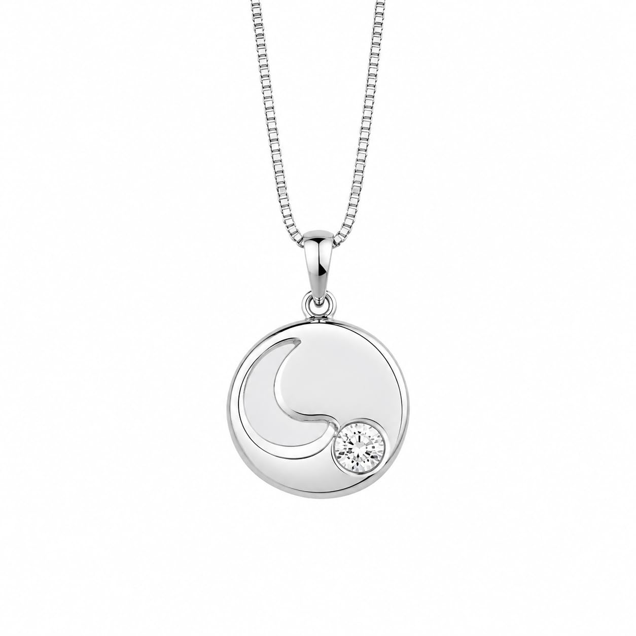 Warm Fortune Crescent Moon Pendant Necklace for Women, 18K White Gold Plated, 18 Inch Chain with Sparkling CZ, Elegant & Versatile Layering Jewelry