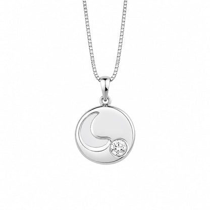 Warm Fortune Crescent Moon Pendant Necklace for Women, 18K White Gold Plated, 18 Inch Chain with Sparkling CZ, Elegant & Versatile Layering Jewelry