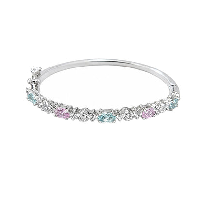 Warm Fortune Multicolor Moissanite Bangle Bracelet for Women, Silver-Tone Hinged Design with Oval and Round Stone Accents