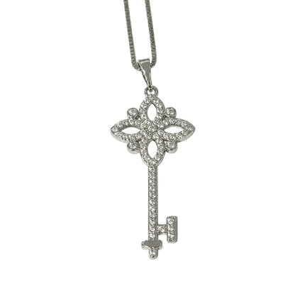 Warm Fortune Floral Key Pendant Necklace for Women: 18K Gold Plated, Adjustable Chain (18") with Sparkling CZ | A Dazzling Statement for Glamorous Events