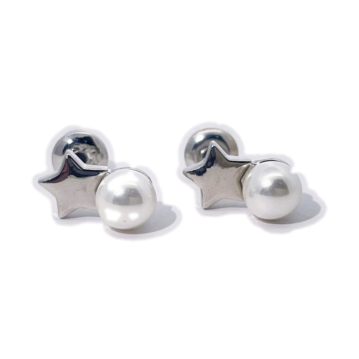 Warm Fortune 18K Gold Plated Star Pearl Stud Earrings for Women Hypoallergenic - Valentine's Day, Mother's Day, Birthday Gift for Her