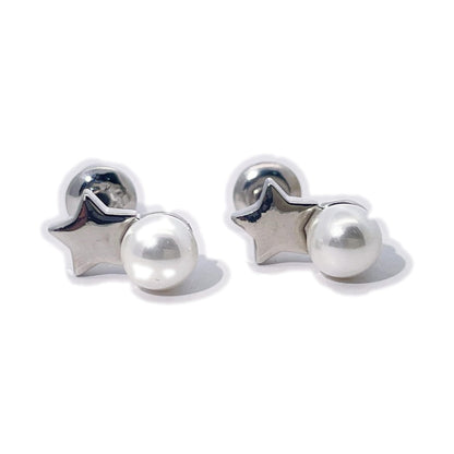 Warm Fortune 18K Gold Plated Star Pearl Stud Earrings for Women Hypoallergenic - Valentine's Day, Mother's Day, Birthday Gift for Her